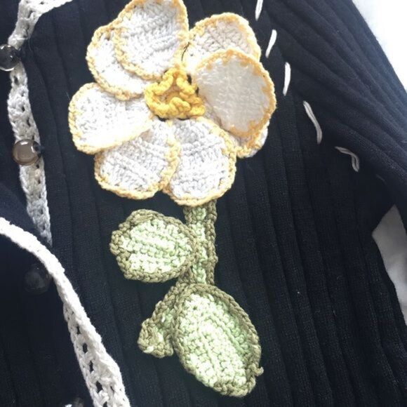SOLD. Moschino Sweater with hand crocheted flower - Picture 3 of 4